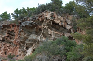Dramatic rock formations alongside the path